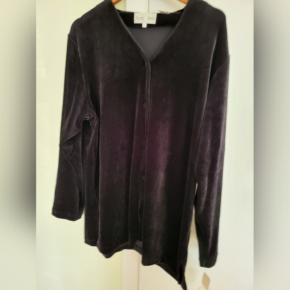 Baxter Wells Black Velour Long Sleeve Tunic Top Sz L
